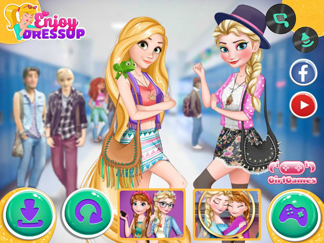 Elsa and Rapunzel College Girls em Jogos na Internet